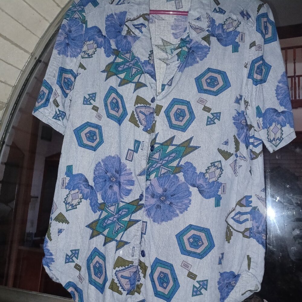 Maycene Women's Button-Up Blouse Small Blue Gray